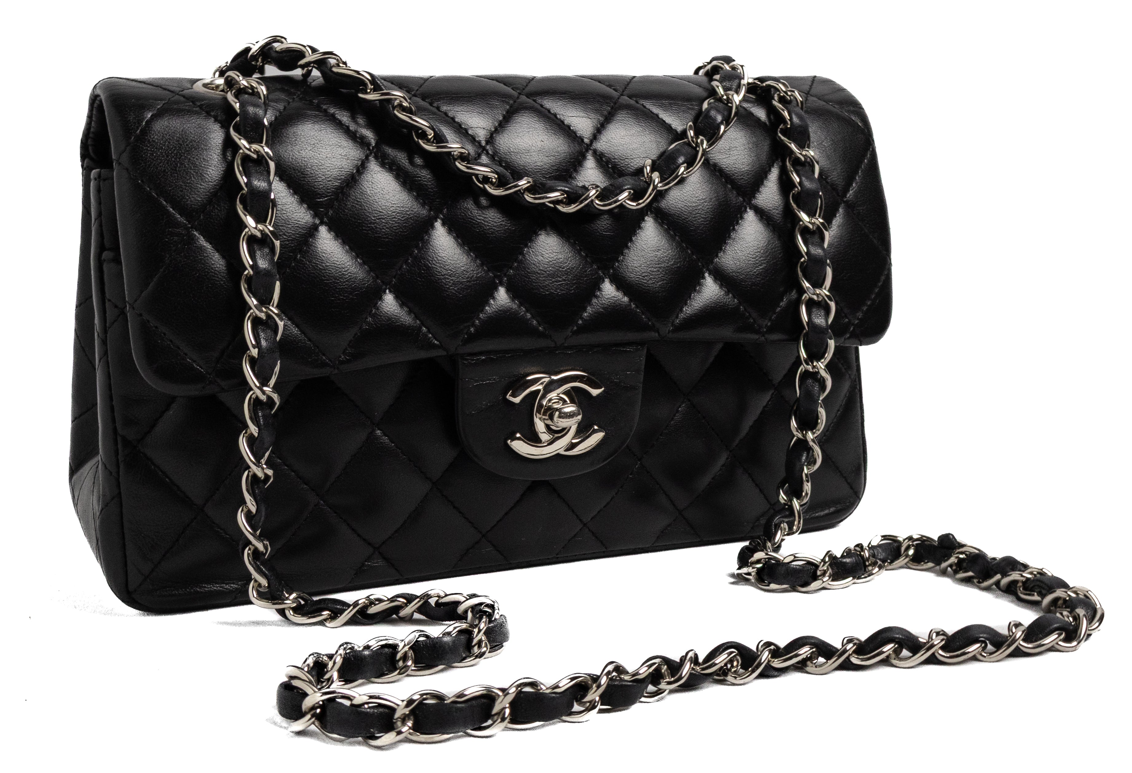 Chanel Small Classic Flap Black leather silver hardware lambskin