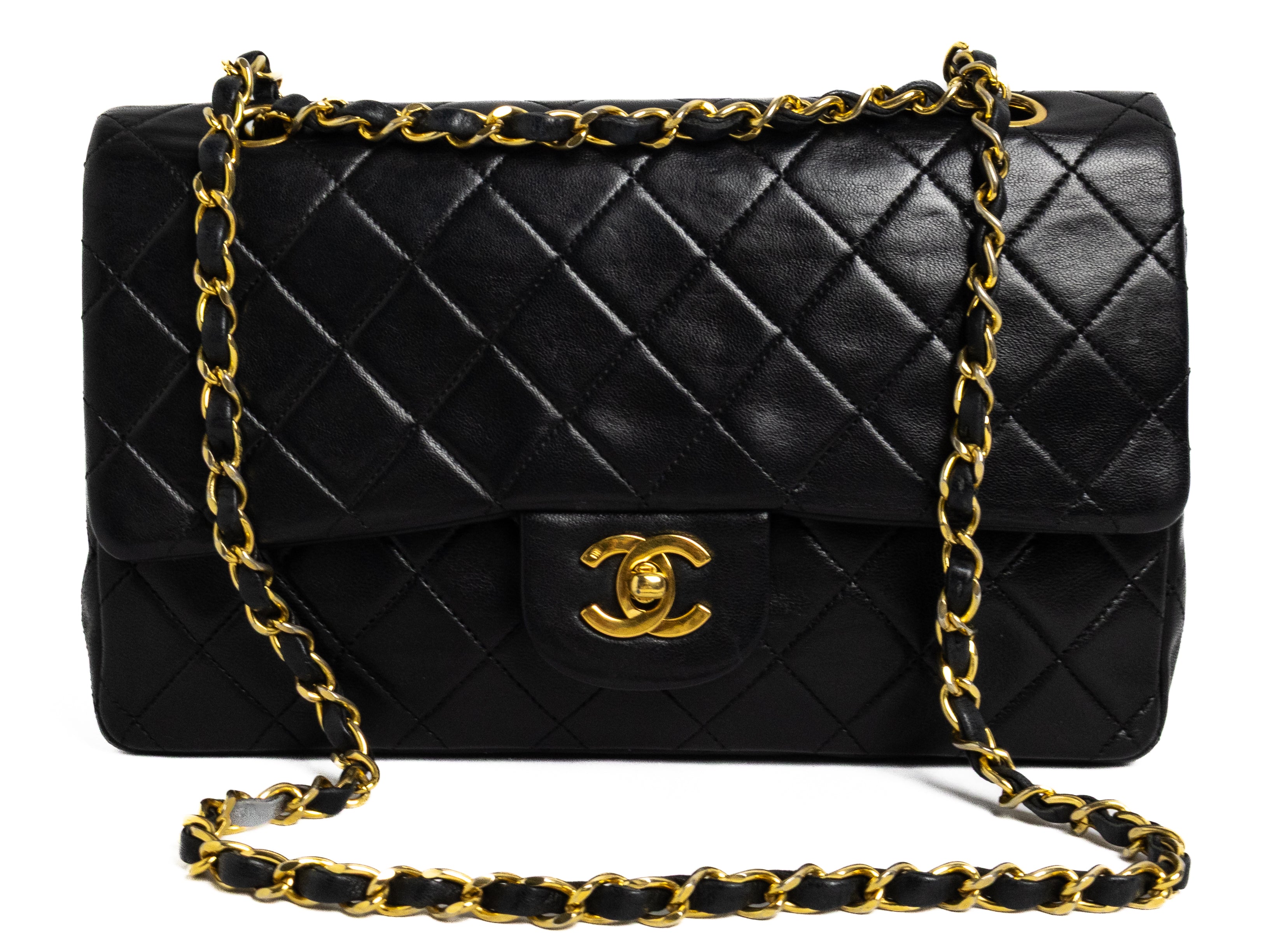 Vintage Chanel Medium Classic Flap zwart lamsleer 24K gouden hardware