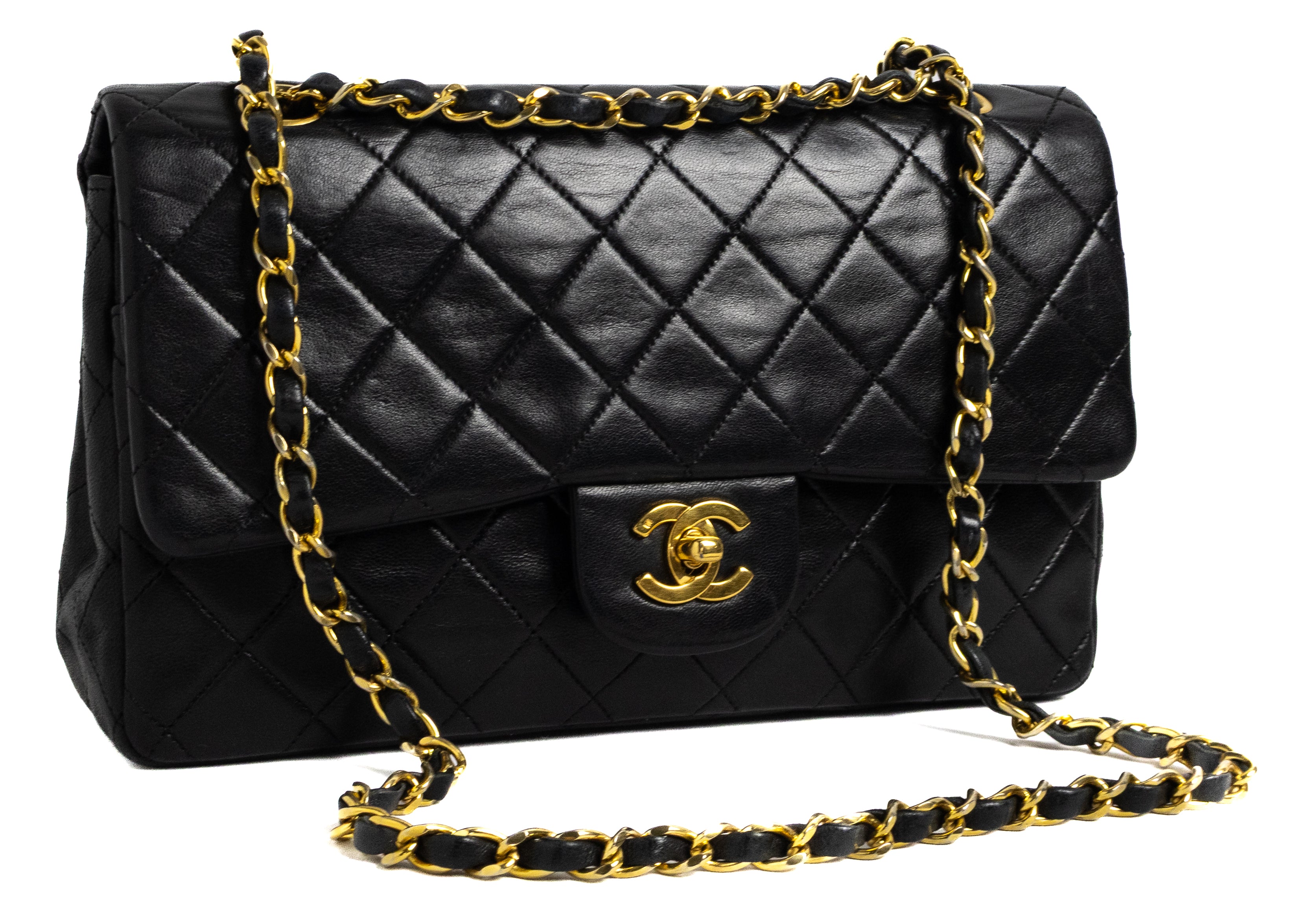 Vintage Chanel Medium Classic Flap zwart lamsleer 24K gouden hardware