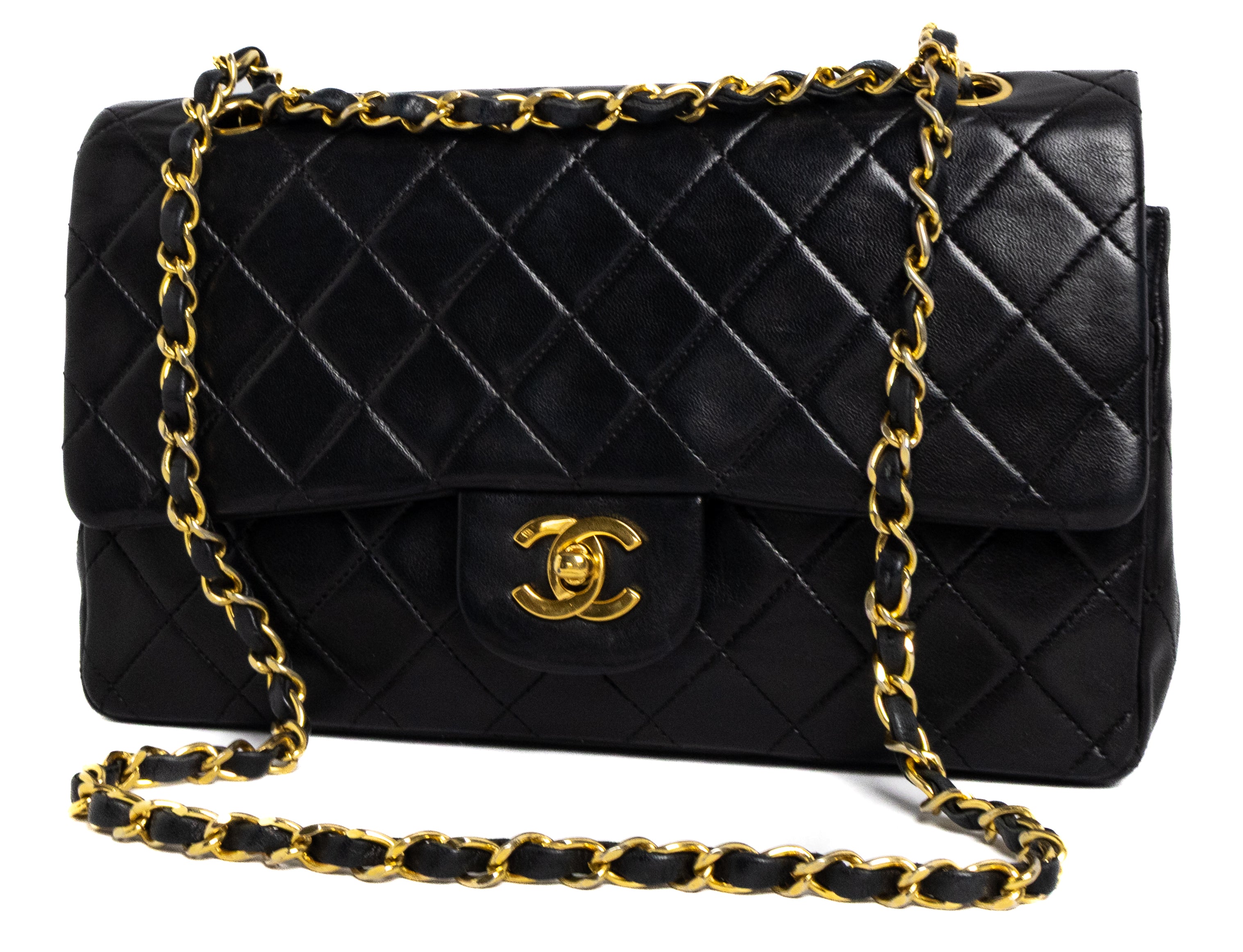 Vintage Chanel Medium Classic Flap zwart lamsleer 24K gouden hardware