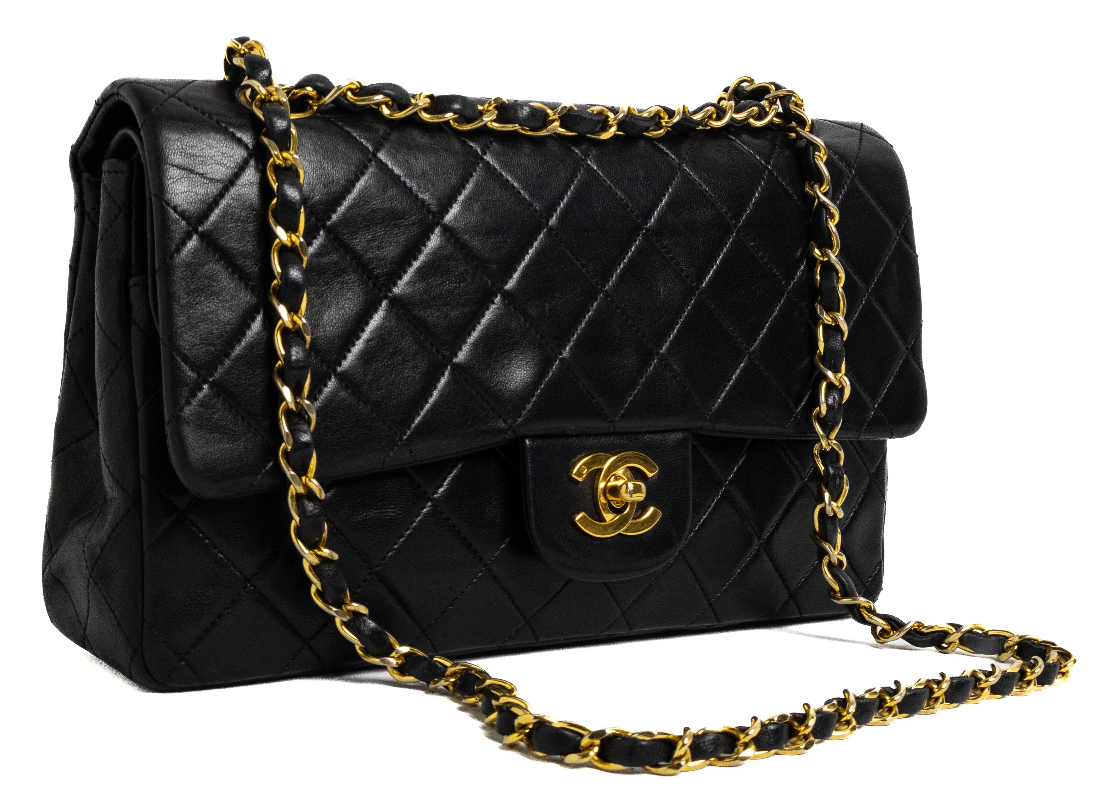 Vintage Chanel Medium Classic Flap zwart lamsleer 24K gouden hardware