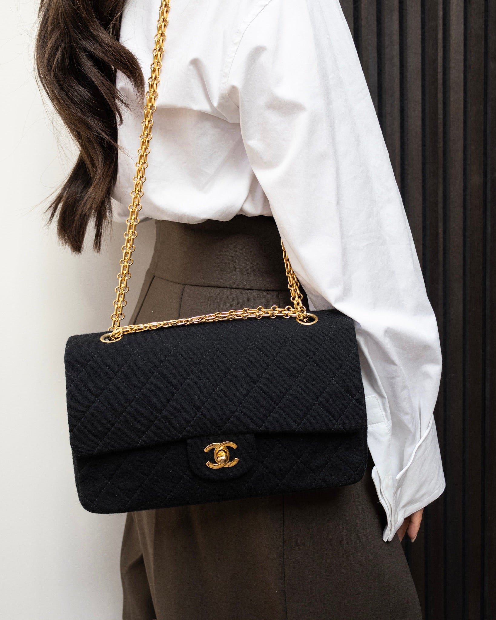 Chanel Classic Flap cotton black with 24k gold hardware