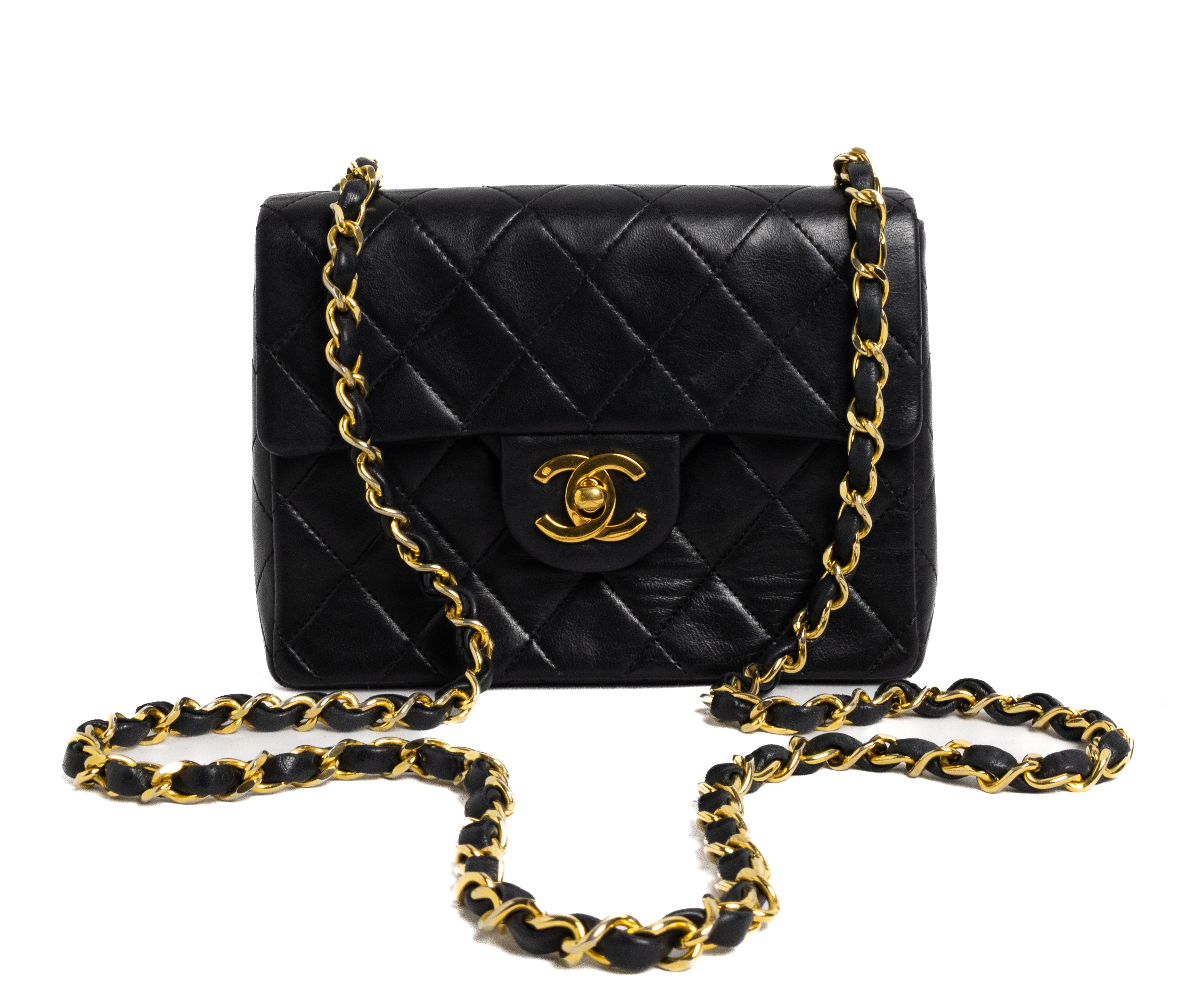Chanel Mini Square Black lamsleer goud hardware