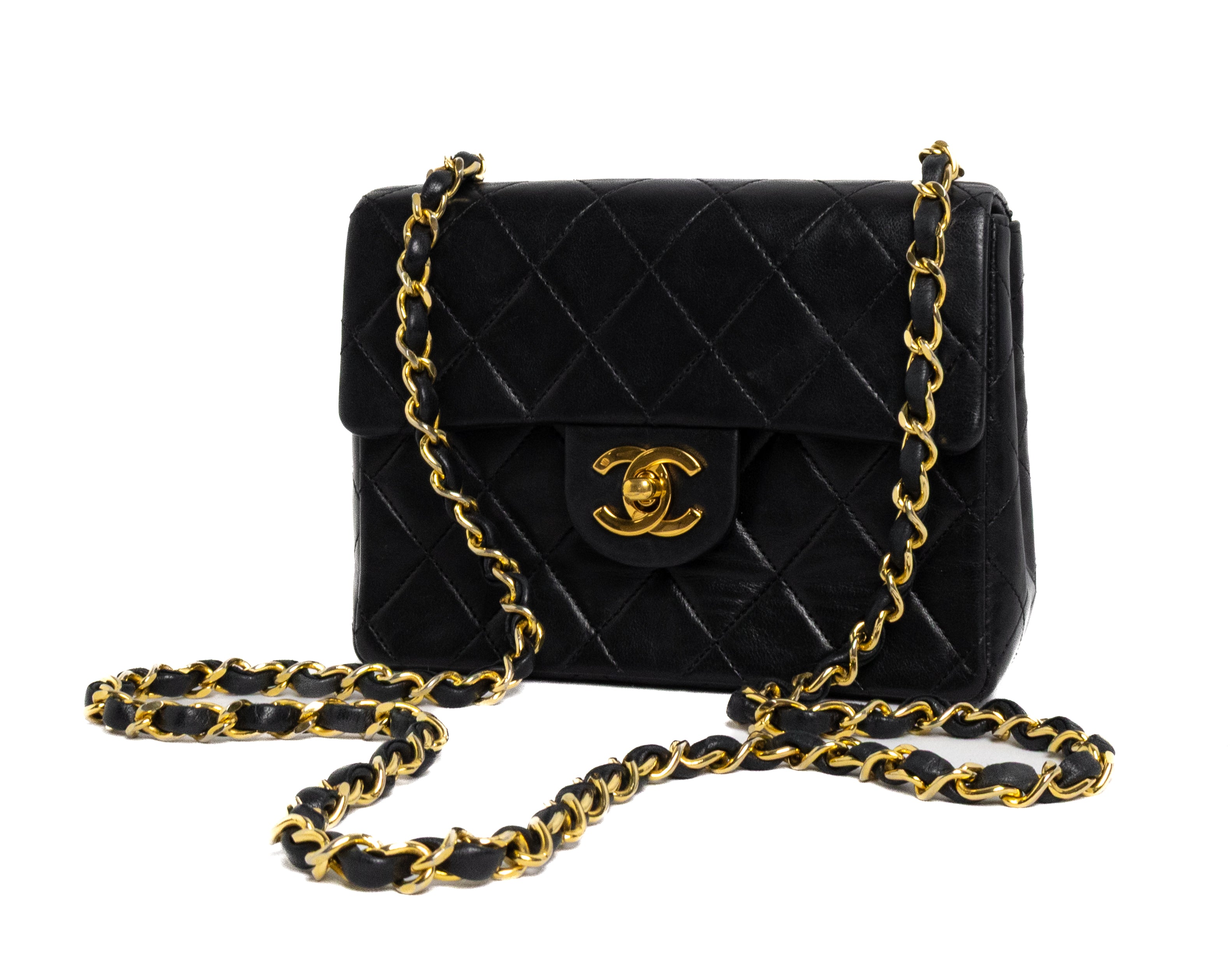 Chanel Mini Square Black lamsleer goud hardware