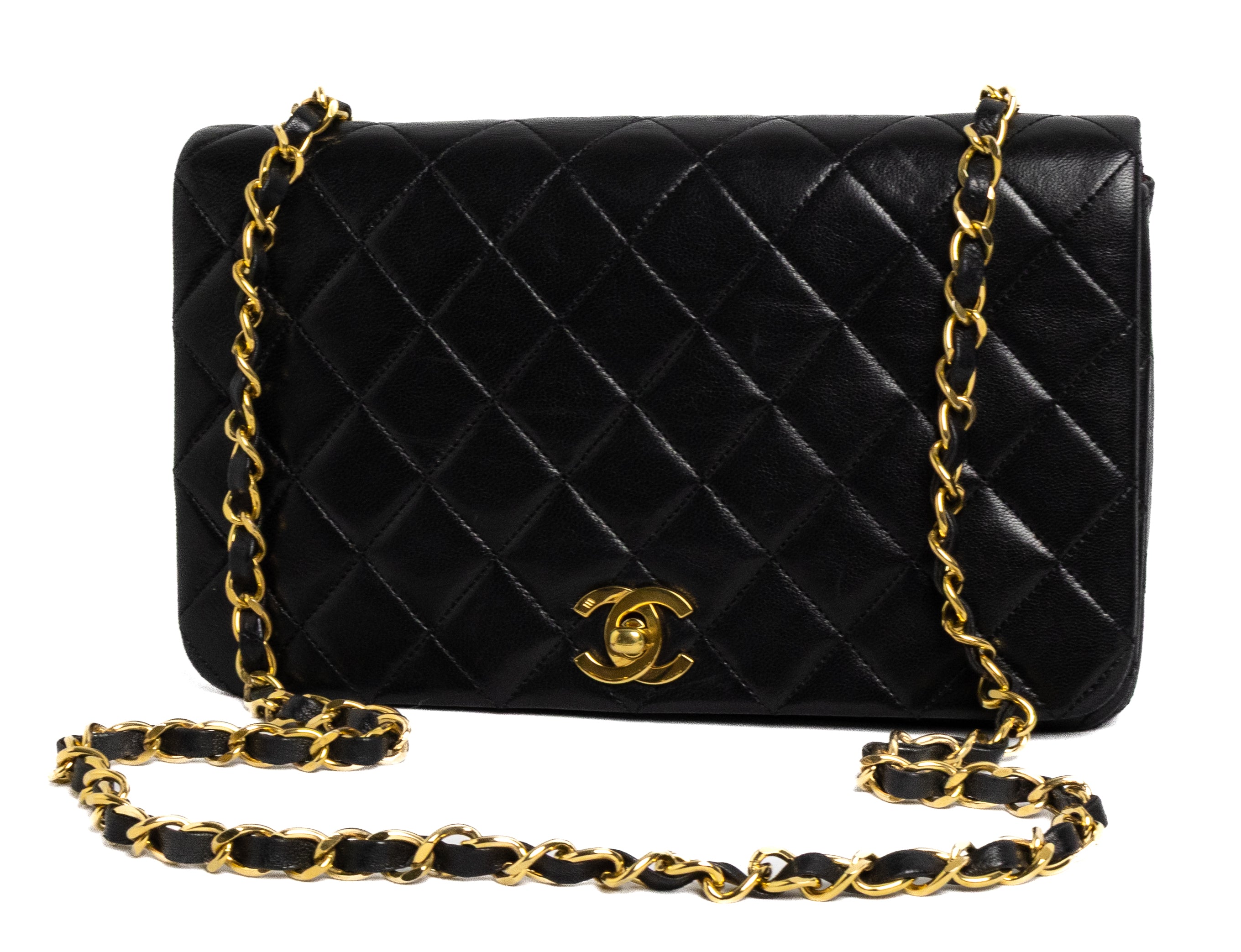 Chanel Full Flap turn lock zwart lamsleer goud hardware