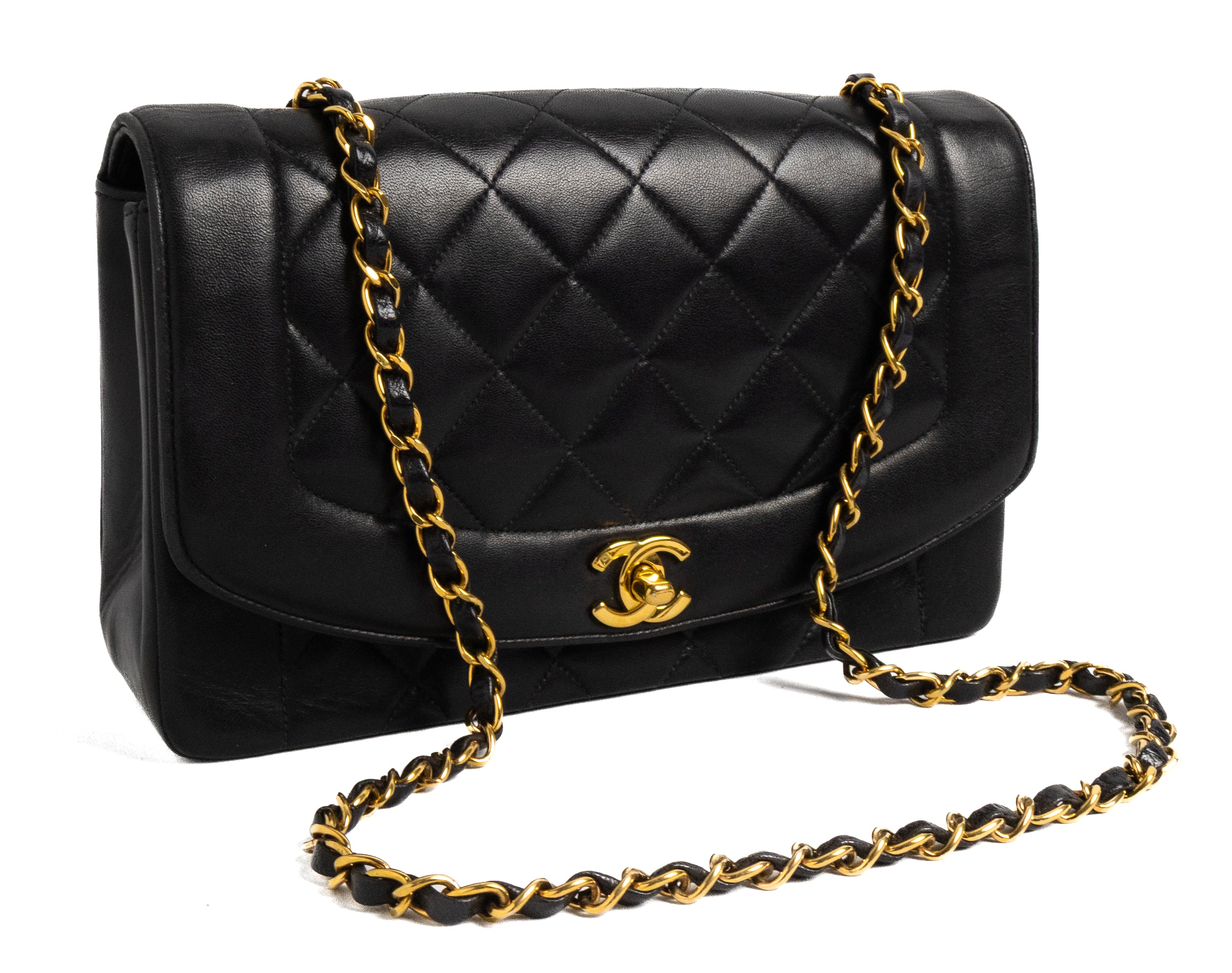 Chanel Medium Diana black lamskin 24K gold hardware