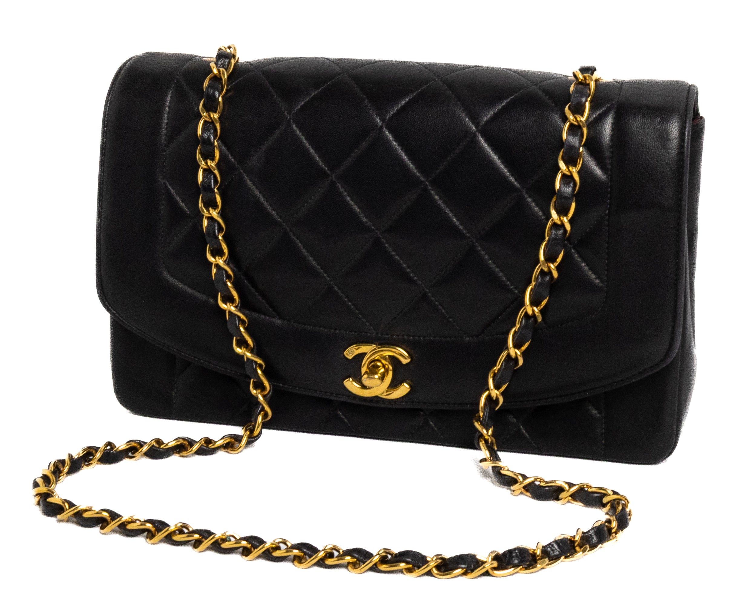 Chanel Medium Diana black lamskin 24K gold hardware