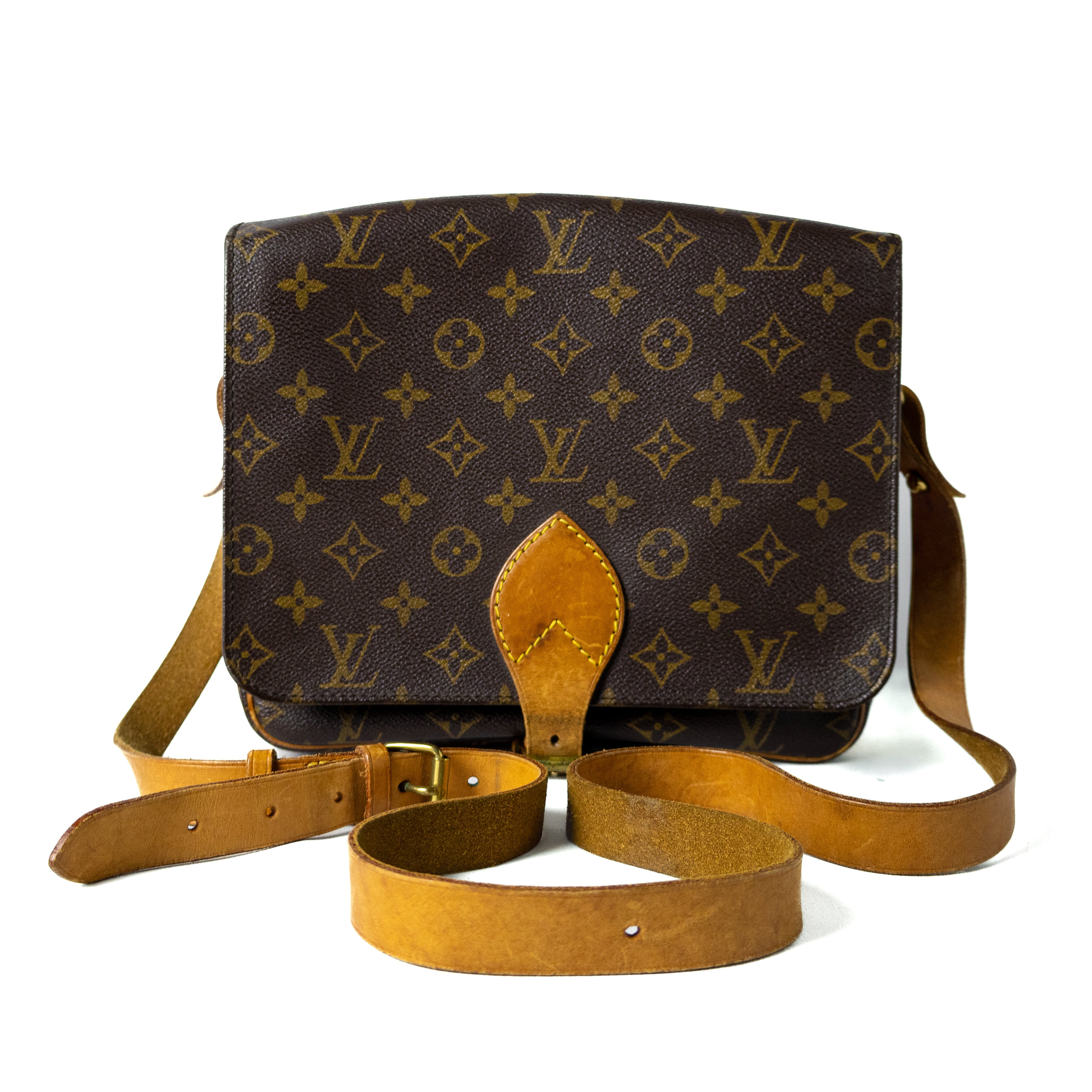 Louis vuitton cartouchiere GM monogram canvas vachetta leather preloved