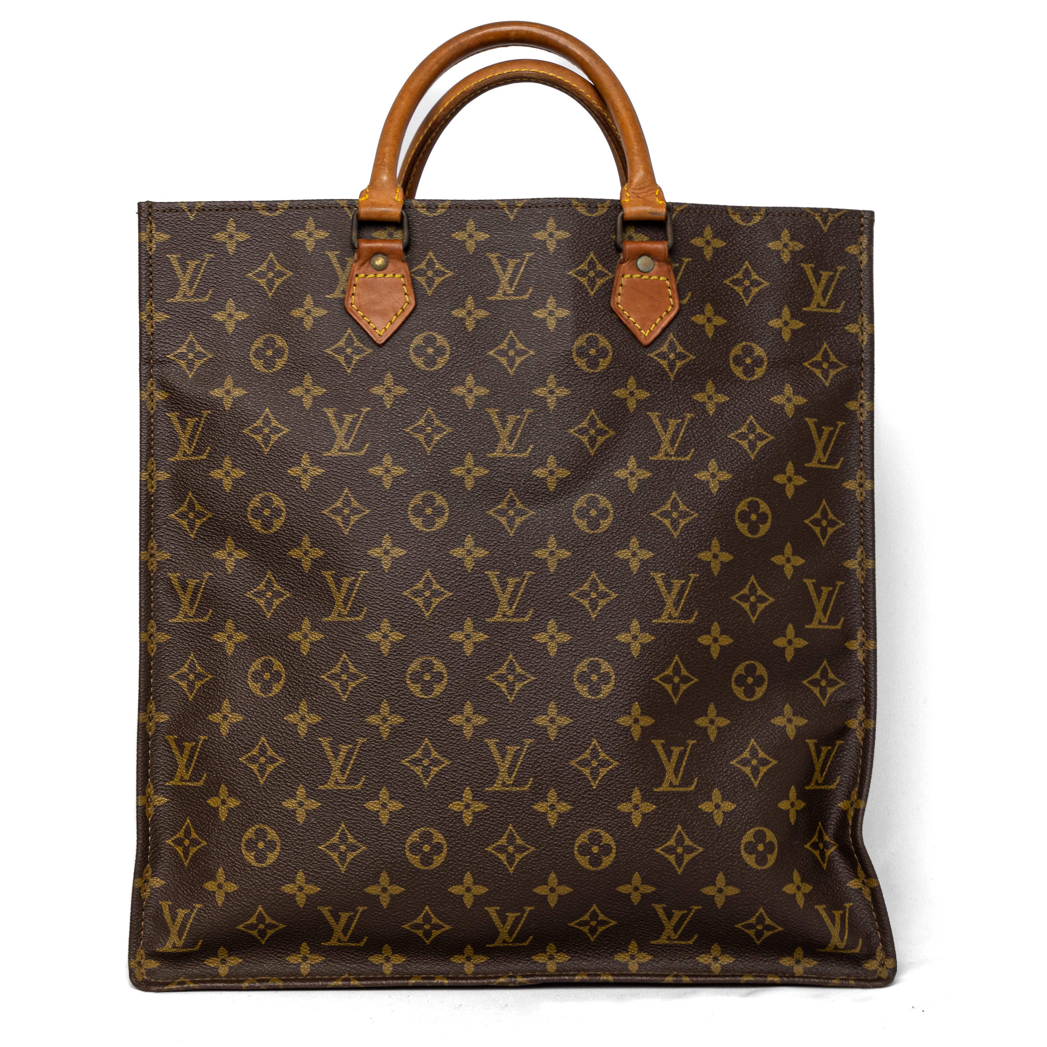 Louis vuitton sac plat monogram canvas bag Vachetta leather handles preloved