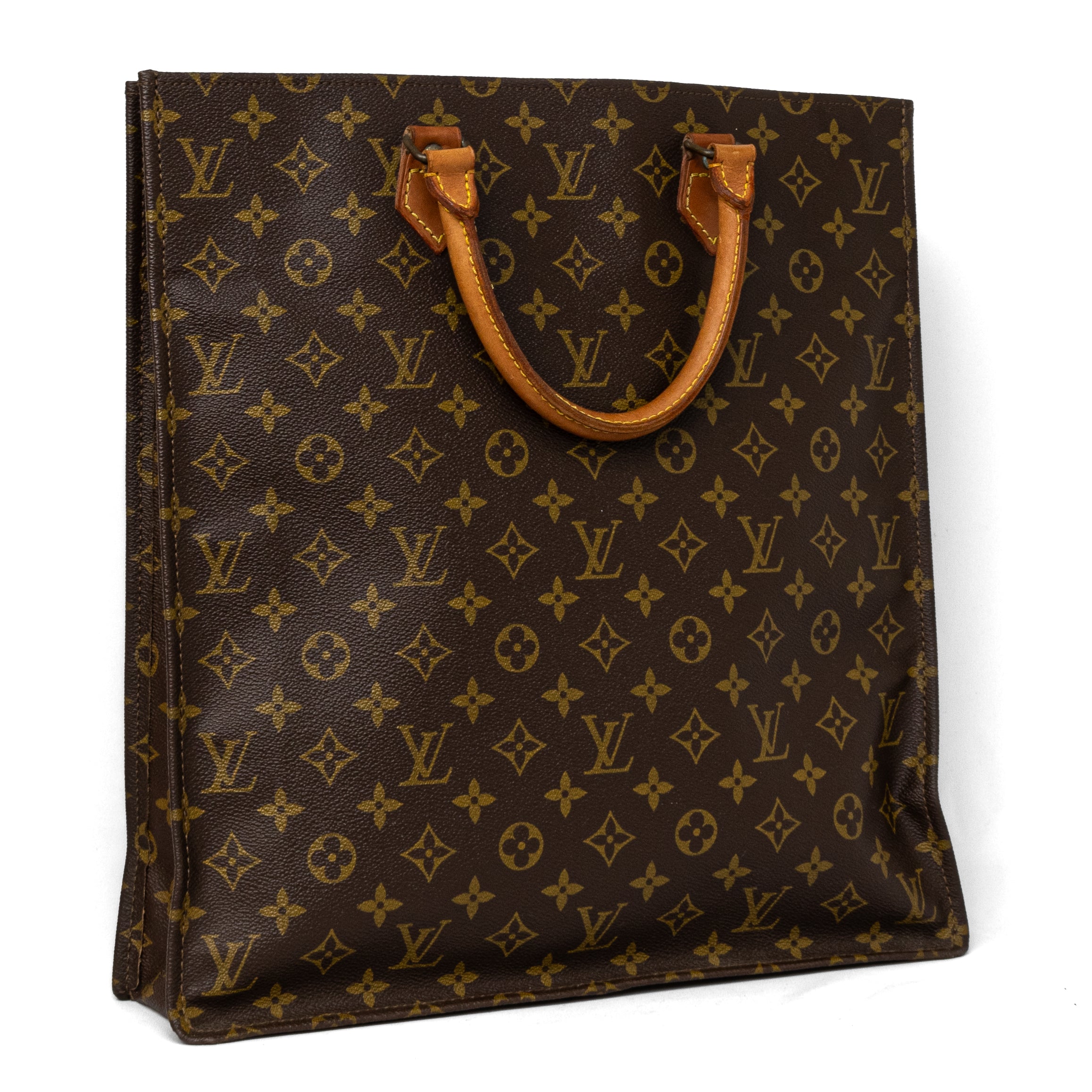 Louis vuitton sac plat monogram canvas bag Vachetta leather handles preloved