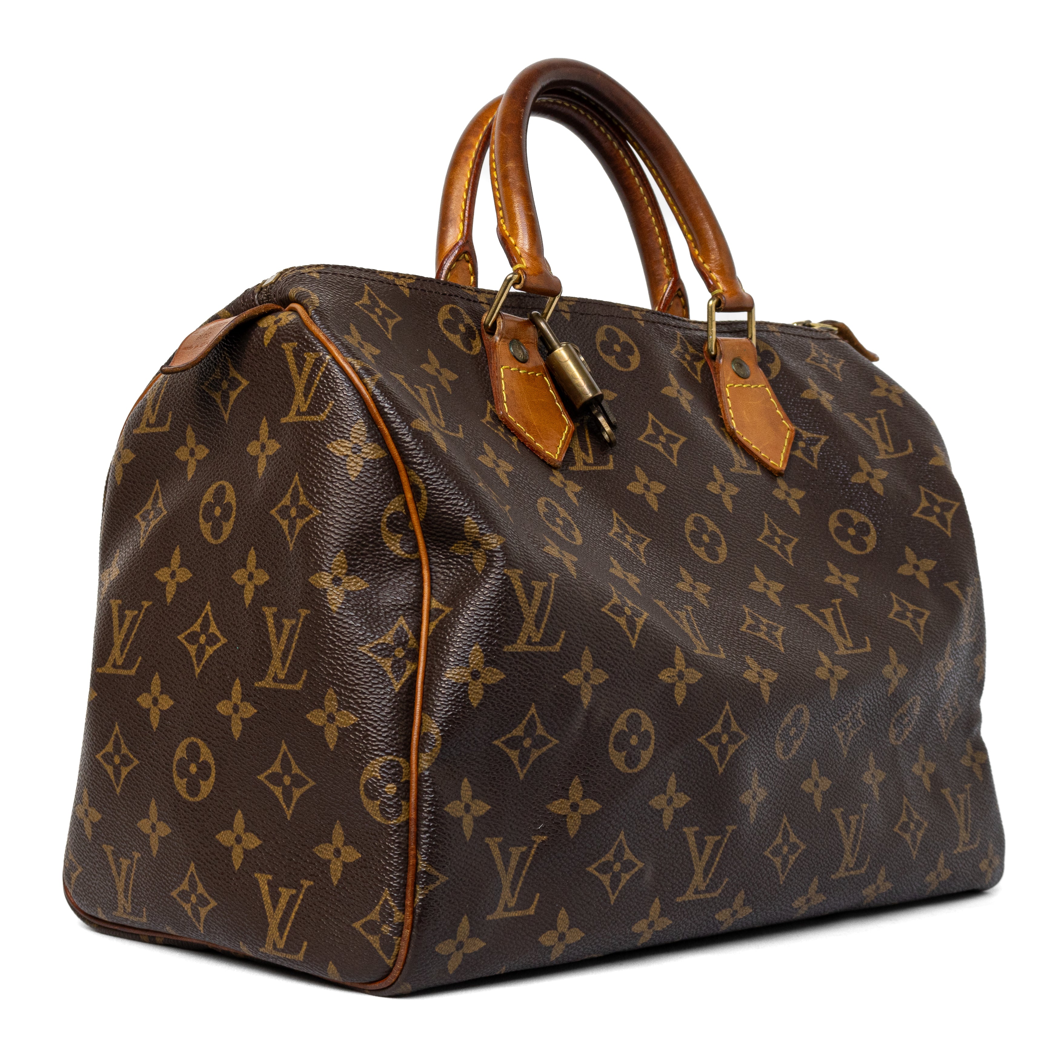 Louis vuitton speedy 30 monogram canvas Vachetta leather with authentic Louis Vuitton lock travel bag