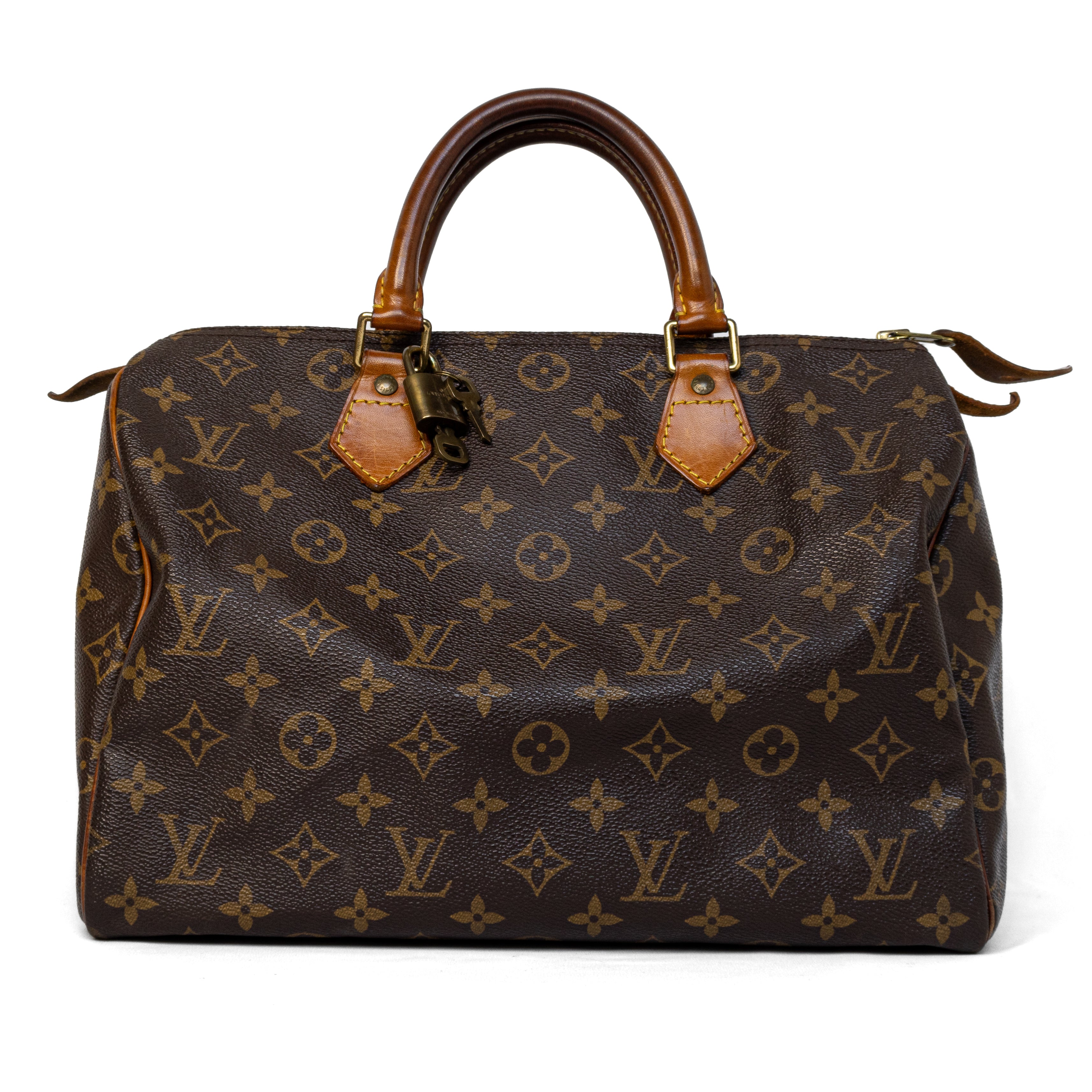 Louis vuitton speedy 30 monogram canvas Vachetta leather with authentic Louis Vuitton lock travel bag