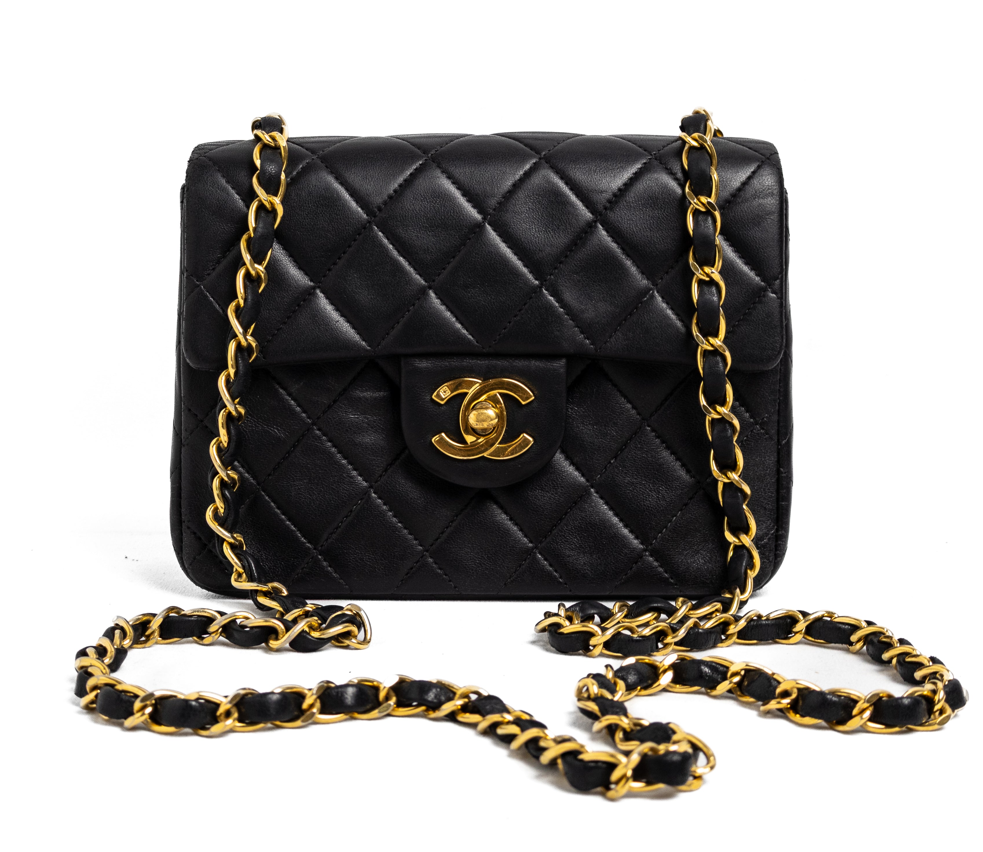 Chanel mini square black lambskin gold hardware