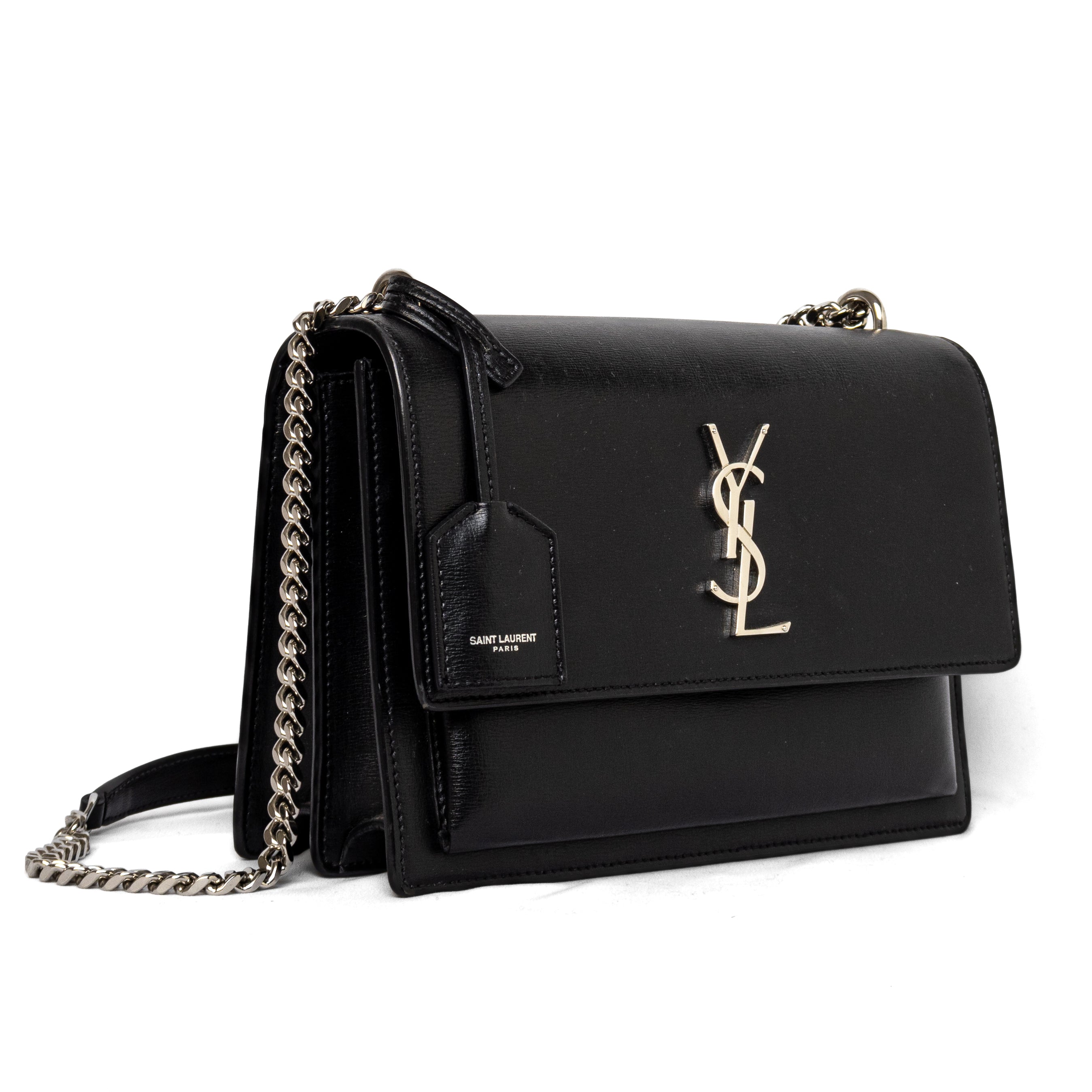 Yves saint laurent YSL sunset black calfskin leather silver hardware as new