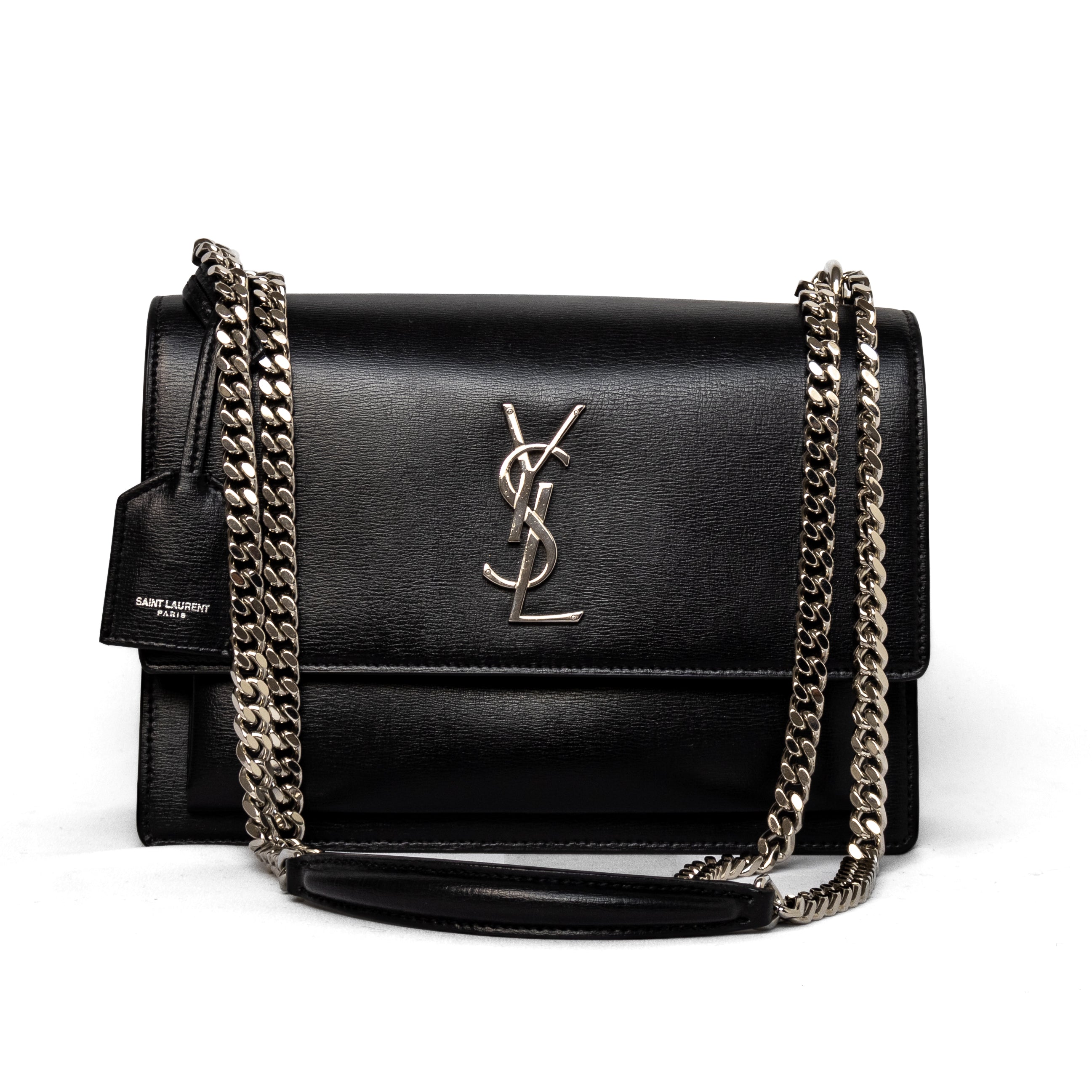 Yves saint laurent YSL sunset black calfskin leather silver hardware as new