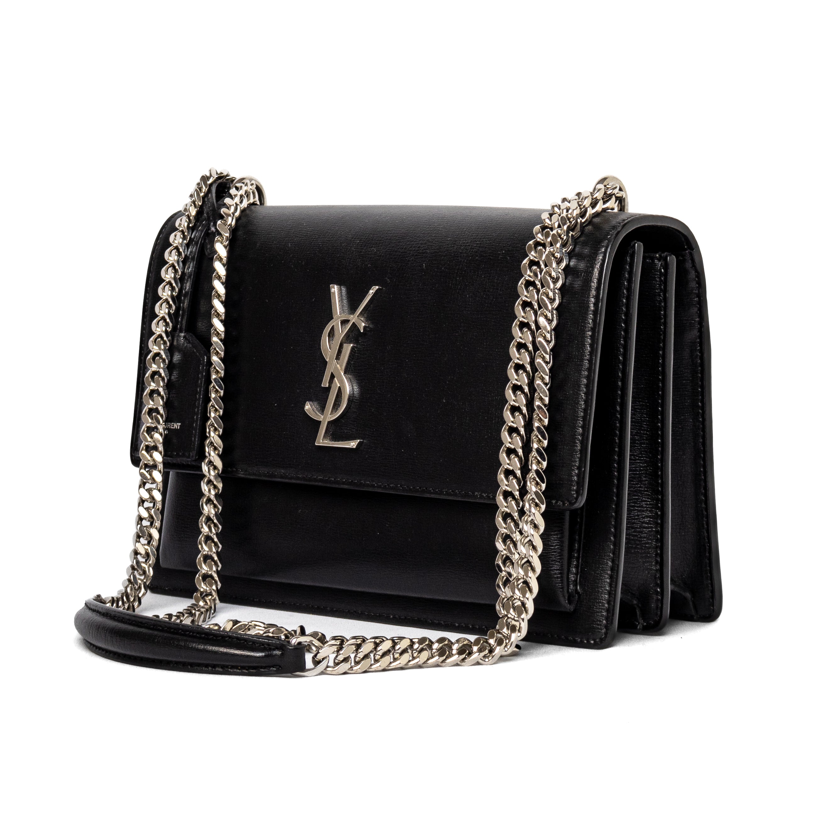 Yves saint laurent YSL sunset black calfskin leather silver hardware as new