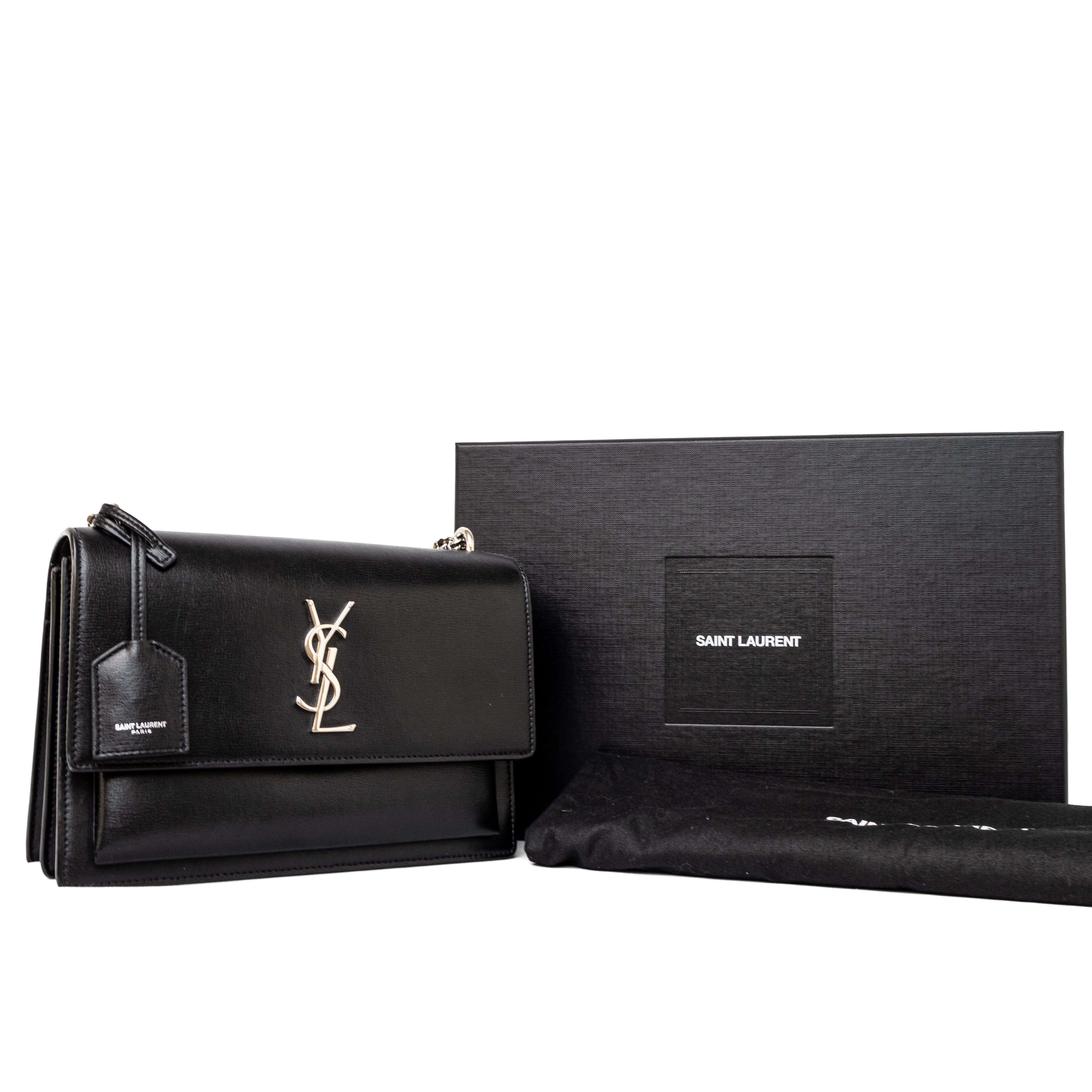 Yves saint laurent YSL sunset black calfskin leather silver hardware as new