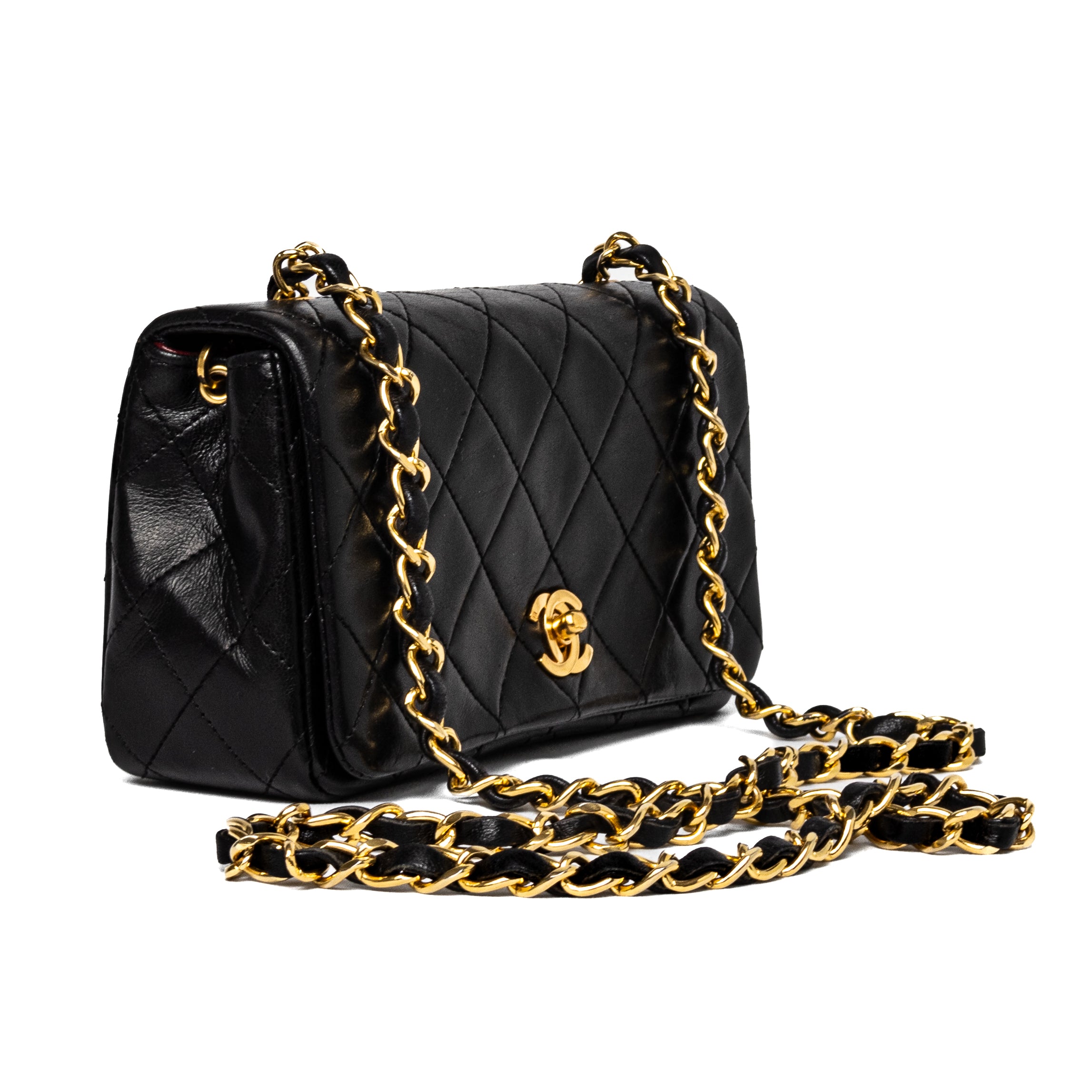 chanel vintage full flap turn lock black lambskin gold hardware